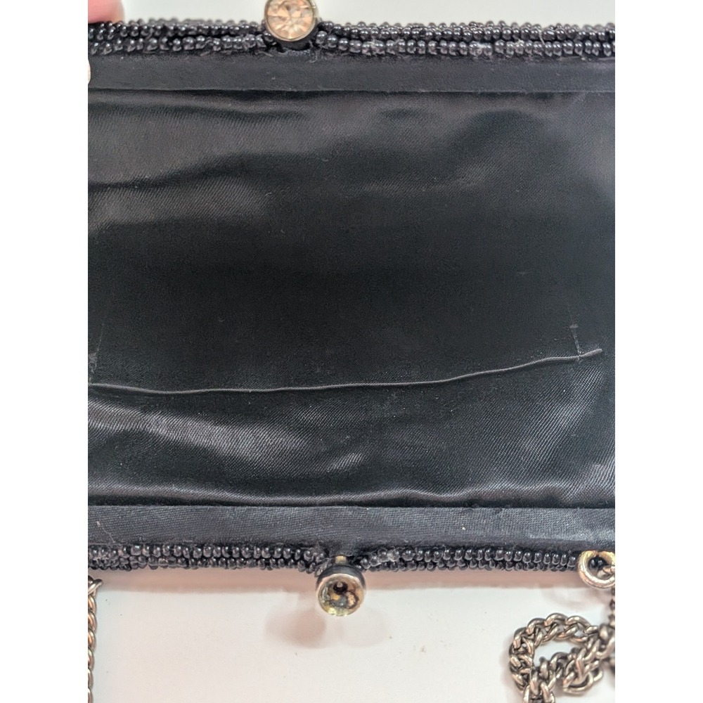 Vtg Richere Black Beaded Evening Purse Hand Made in Japan Rhinestone Clasp - Picture 9 of 17